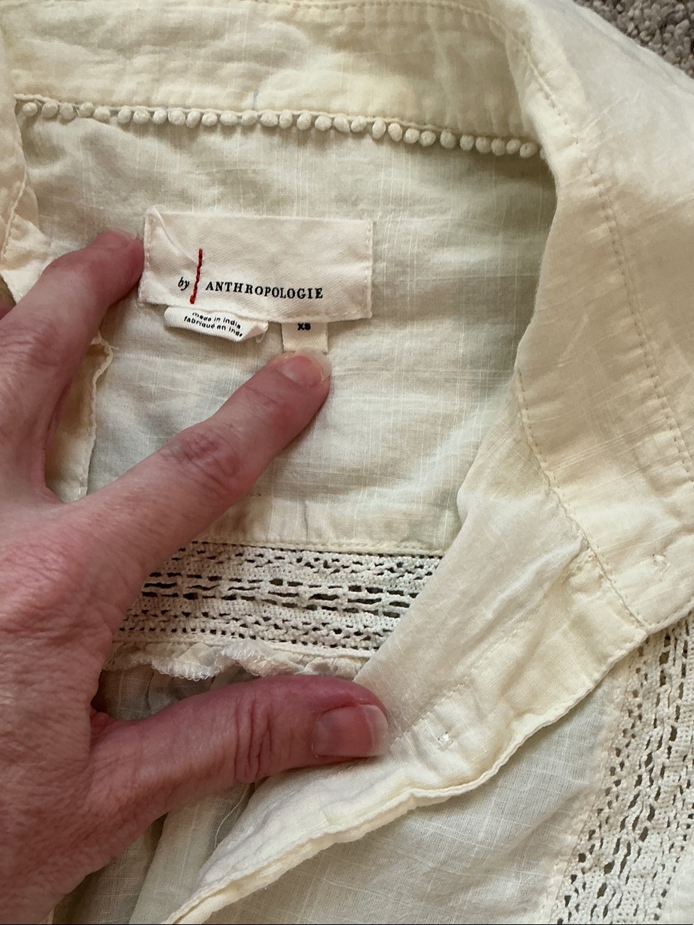 Anthropologie Eyelet Button-Front Short Sleeve Shirt ~ Cream - Picture 3 of 9